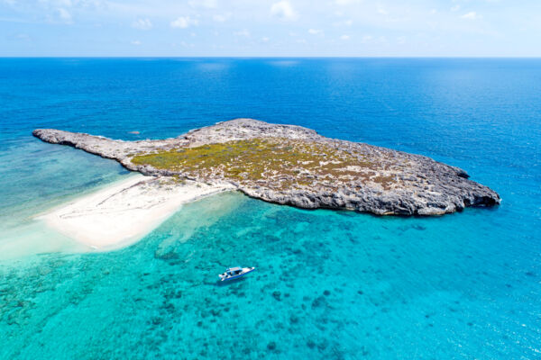 Aerial view of boat at White Cay