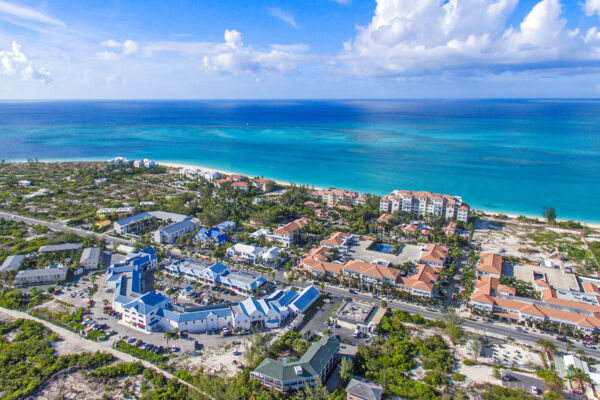 Aerial view of Grace Bay, the Saltmills Plaza, and Regent Village