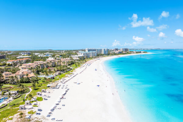 Aerial view of Grace Bay Beach near the Grace Bay Club resort