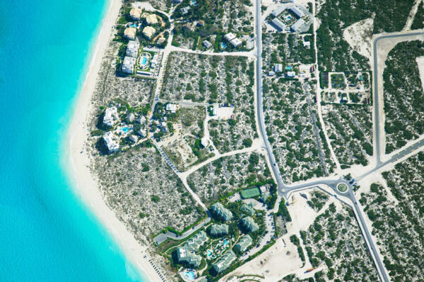 High altitude photo of Grace Bay Beach and Forbes Point