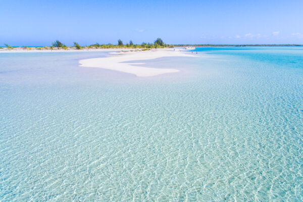 Sandbar in the shallow and clear water of Half Moon Bay lagoon