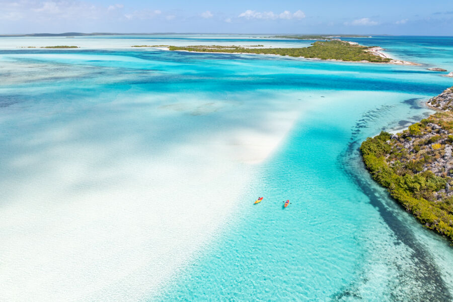 Aerial view of kayaks at Plandon Cay Cut