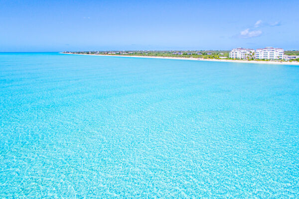 Aerial view of Long Bay Beach and the Shore Club resort on Providenciales