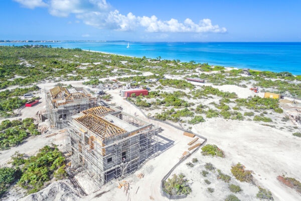 Luxury villas under construction at Leeward Beach in the Turks and Caicos