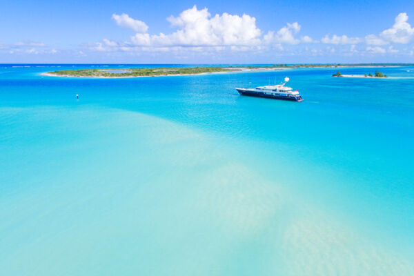 Mega yacht in Leeward Going Through Channel near Providenciales