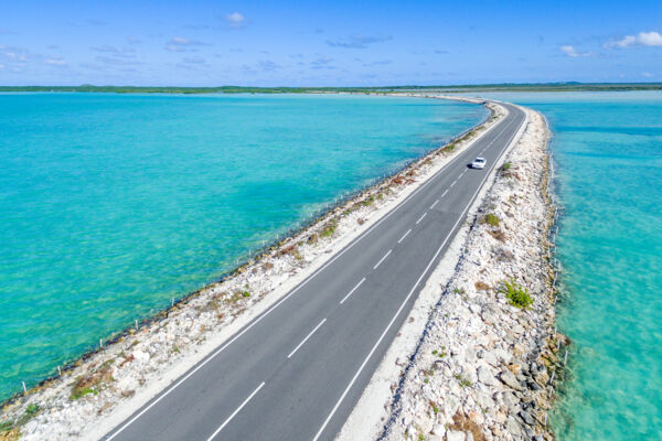 Aerial view of the North Caicos and Middle Caicos Road Causeway