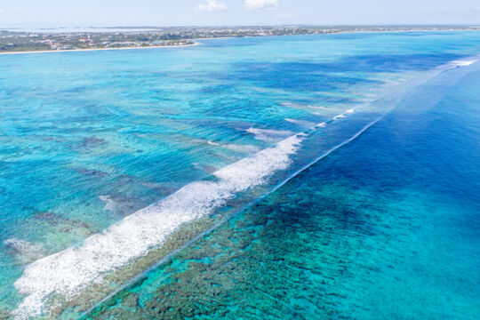 Aerial view of the barrier reef and Sellar's Cut off Providenciales.