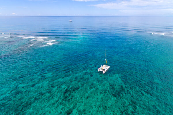 Catamaran yacht at Sellars Cut on the Grace Bay barrier reef