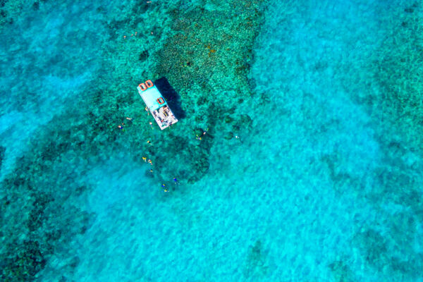 Aerial view of snorkeling charter in the Turks and Caicos