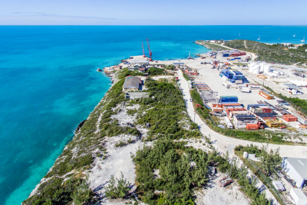 Aerial photo of the South Dock cargo port on Providenciales