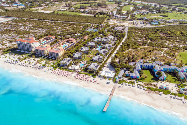 Aerial view of Ocean Club on Grace Bay Beach.