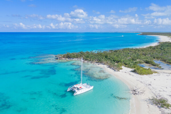 Aerial view of Little Water Cay and Half Moon Bay on the North Caicos ferry route