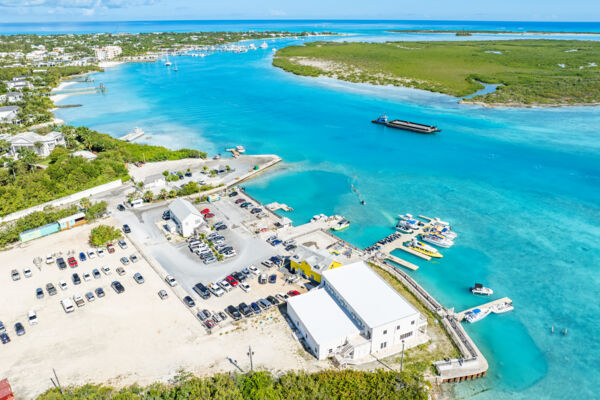 Aerial view of the ferry dock on Providenciales