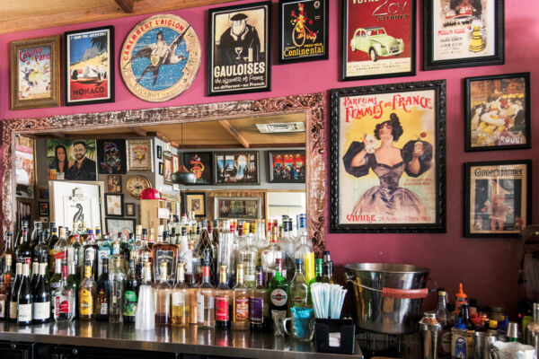 The bar inside Le Bouchon du Village restaurant