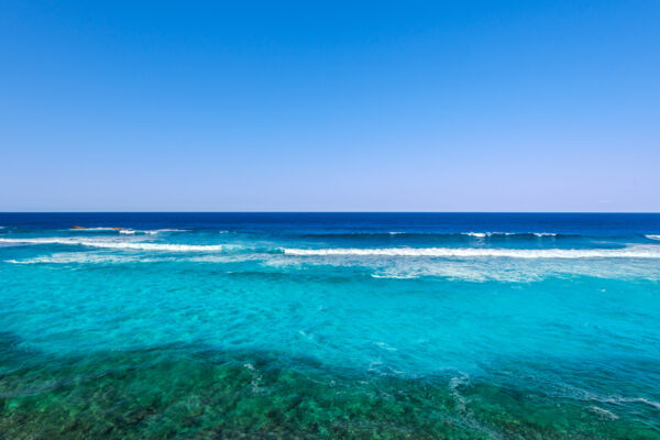 The barrier reef and breaking waves on the north coast of Middle Caicos