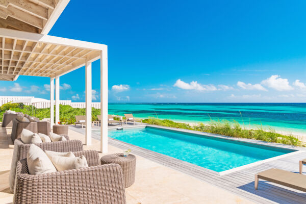 Pool with ocean view at a luxury villa at Sailrock Resort on South Caicos