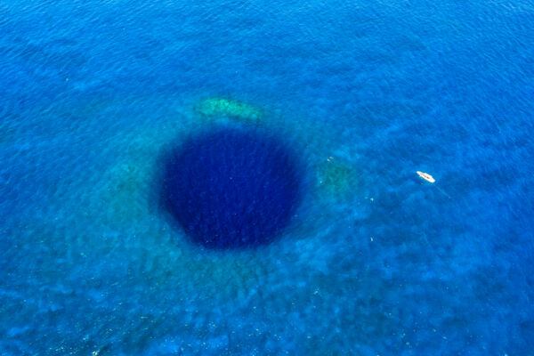 Blue hole cave feature in the Turks and Caicos