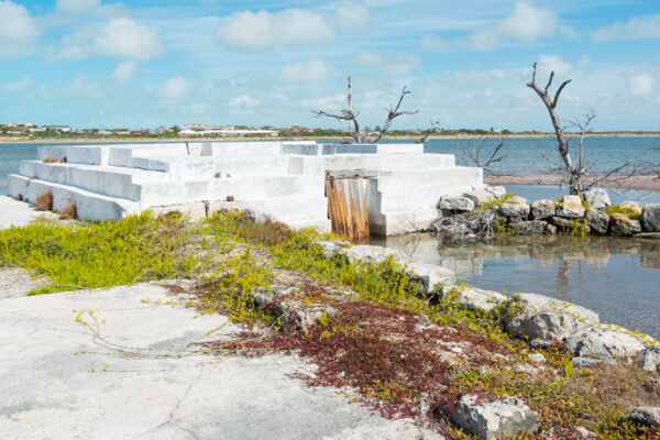 The man made walls and water gates at the Boiling Hole on South Caicos