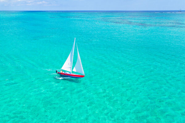 Aerial view of a Caicos Sloop