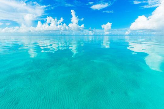 Calm and turquoise ocean water in the shallow Caicos Banks off of East Caicos