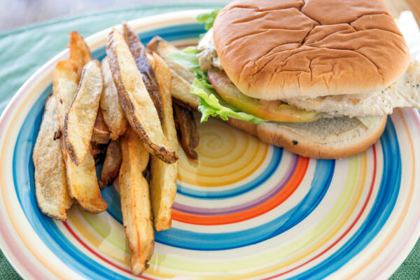 Chicken sandwich with fries