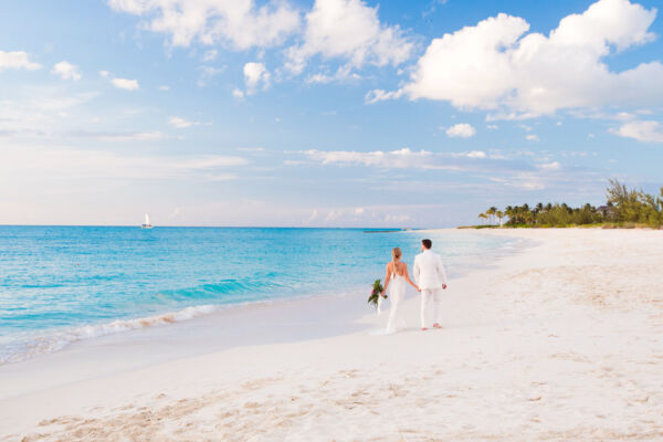 Wedding couple on Grace Bay Beach in the Turks and Caicos