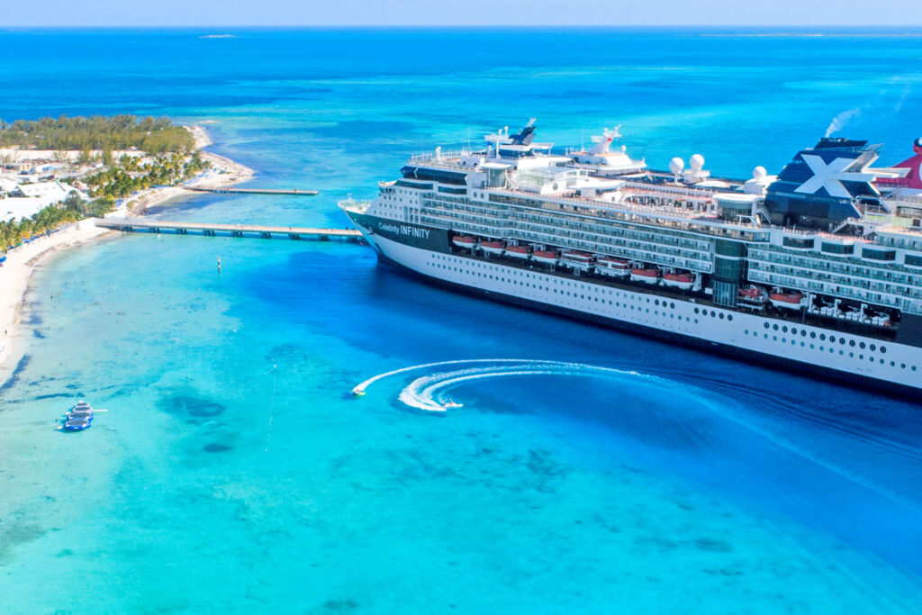 Aerial view of the Grand Turk Cruise Center and two cruise ships