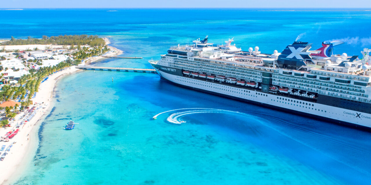 Aerial view of the Grand Turk Cruise Center and two cruise ships