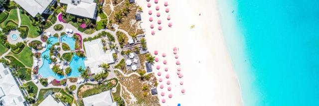 Aerial view of Ocean Club West on Grace Bay Beach