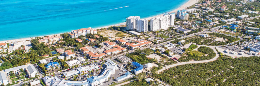 Aerial view of main road in Grace Bay