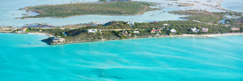 Aerial view of luxury villas on the hills at Turtle Tail