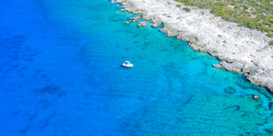 Aerial view of boat at the West Caicos Marine National Park