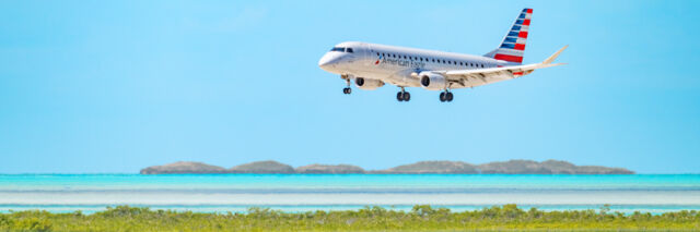American Airlines Embraer E175 jet landing at South Caicos