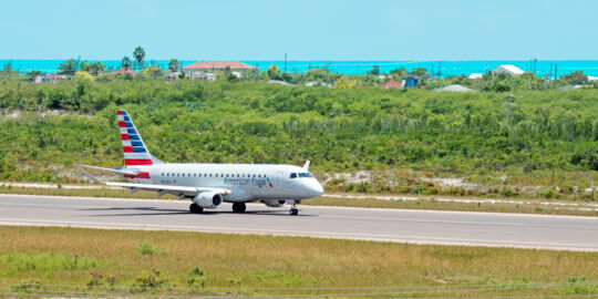 American Eagle 175 at the PLS Providenciales International Airport in the Turks and Caicos