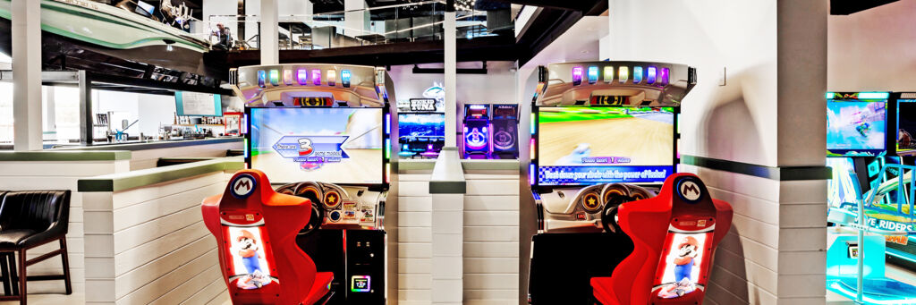 Mario Kart arcade games at a sports bar in Turks and Caicos. 