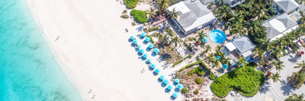 Aerial view of Bay Bistro restaurant and Grace Bay Beach