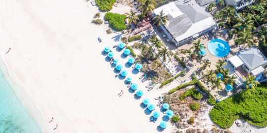 Aerial view of Bay Bistro restaurant and Grace Bay Beach