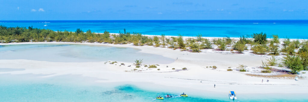 Aerial view of casuarina trees at Half Moon Bay Lagoon in the Turks and Caicos