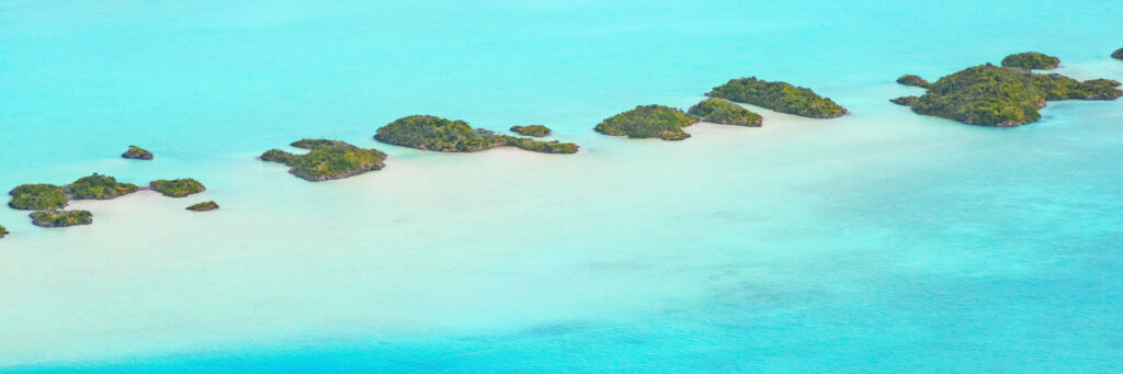 Aerial view of cays in Chalk Sound National Park
