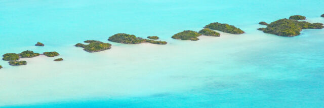 Aerial view of cays in Chalk Sound National Park