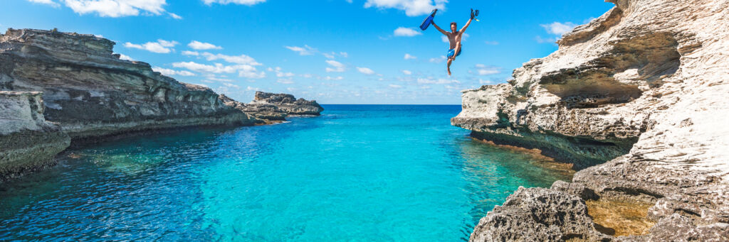 Cliff jumping at West Caicos