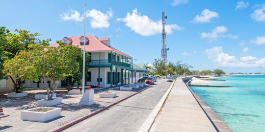 Front Street and the beach at Cockburn Town on Grand Turk