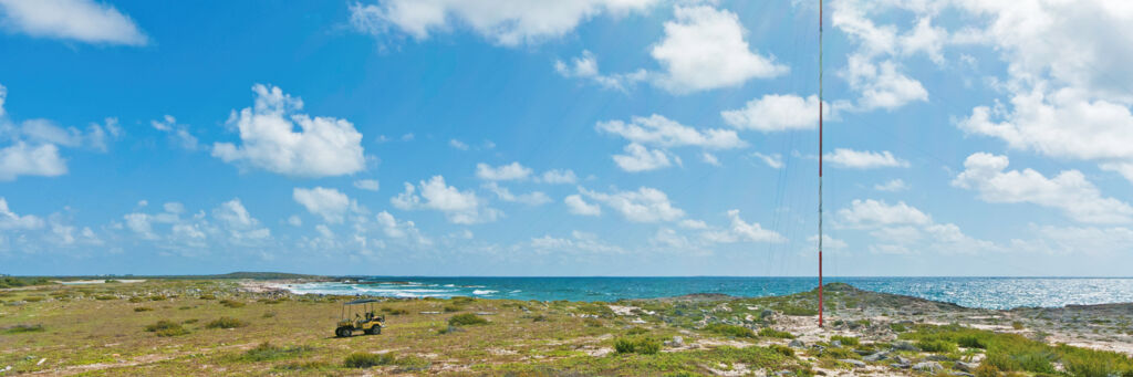 Cellular pylon at South Bay and Pilchard Hole Salina on Salt Cay