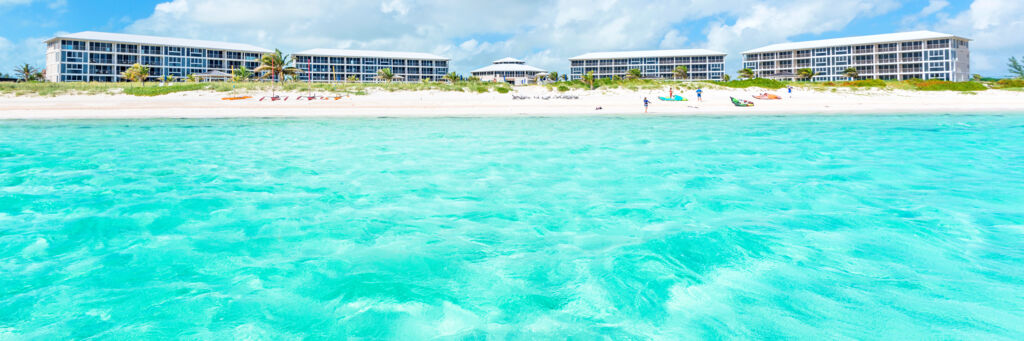 The turquoise water and beach at the East Bay Resort on South Caicos