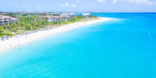 Quiet beach and luxury resorts on Grace Bay