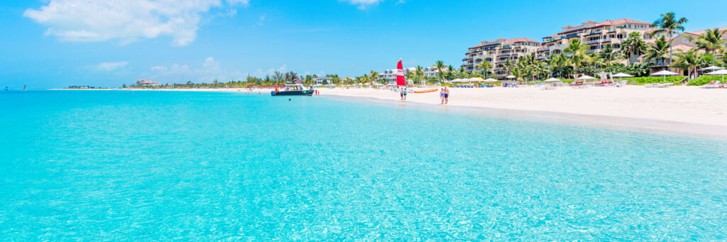 Boats and resort at the calm waters of Grace Bay