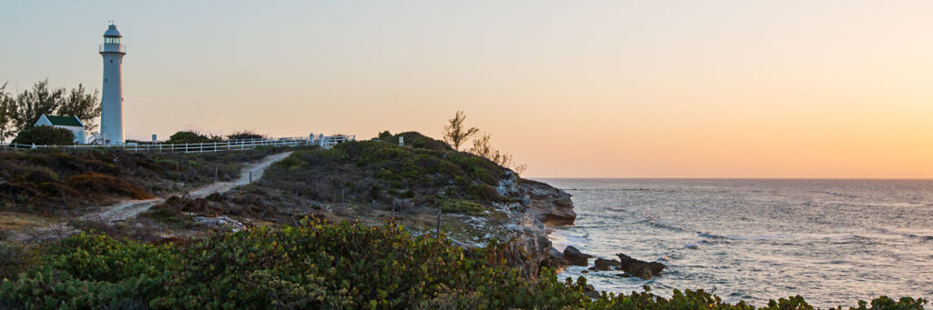 The Grand Turk Lighthouse and cliffs at sunset