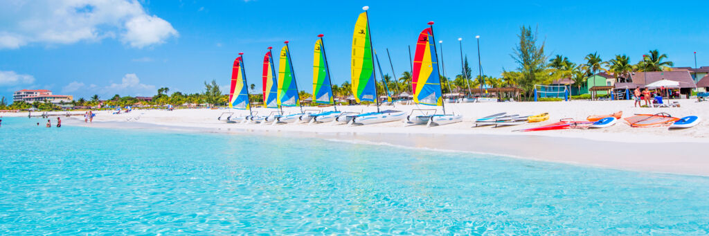 Hobie Cat sailboats and the calm Grace Bay Beach at Club Med