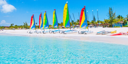 Hobie Cat sailboats and the calm Grace Bay Beach at Club Med