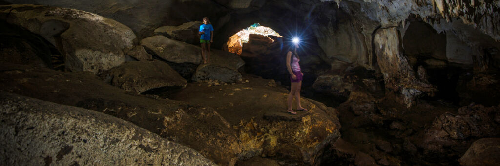 Exploring the central galleries at Conch Bar Caves on Middle Caicos